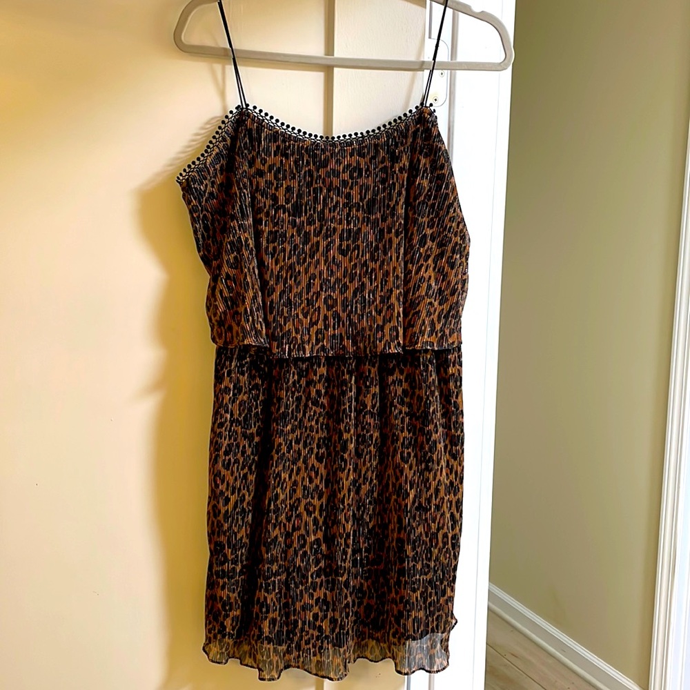 EnCreme Spaghetti Strap Animal Print Pull On Dress Women L Lined Elastic Waist